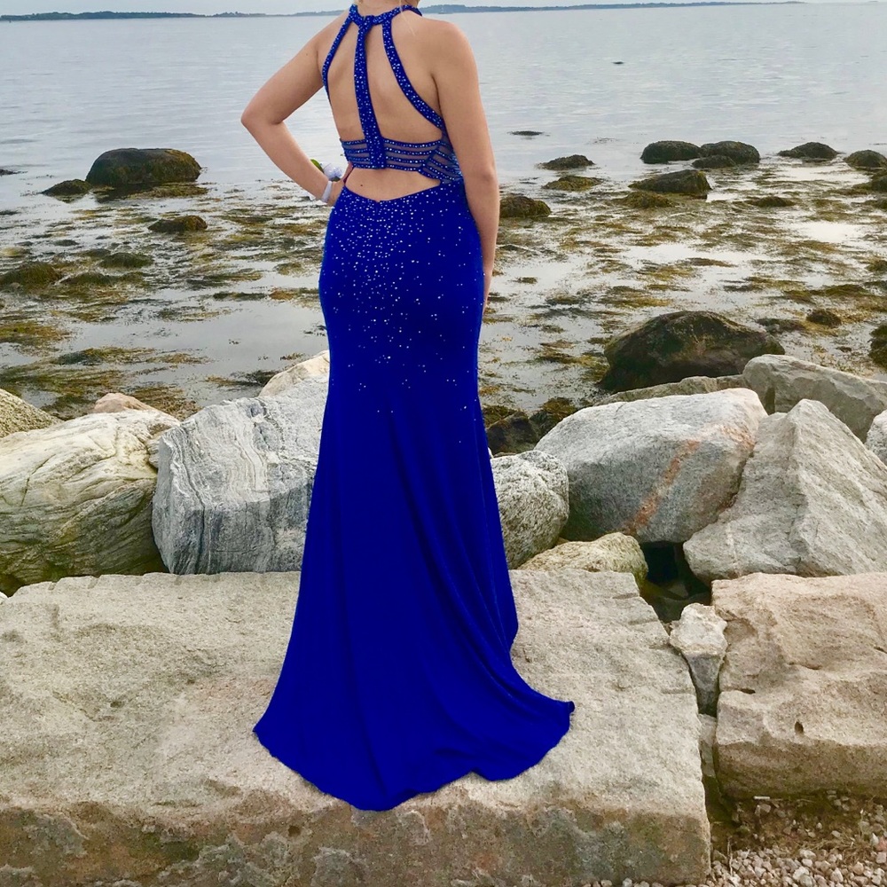 Royal Blue Open Back Prom Dress